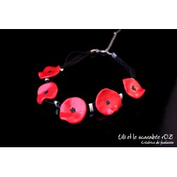 Collier ras du cou 5 coquelicots / PROS